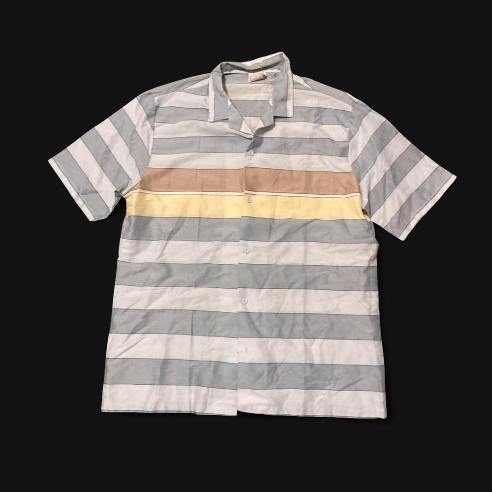 True vintage 70s/80s Marina California horizontal stripe camp shirt USA L/22.75